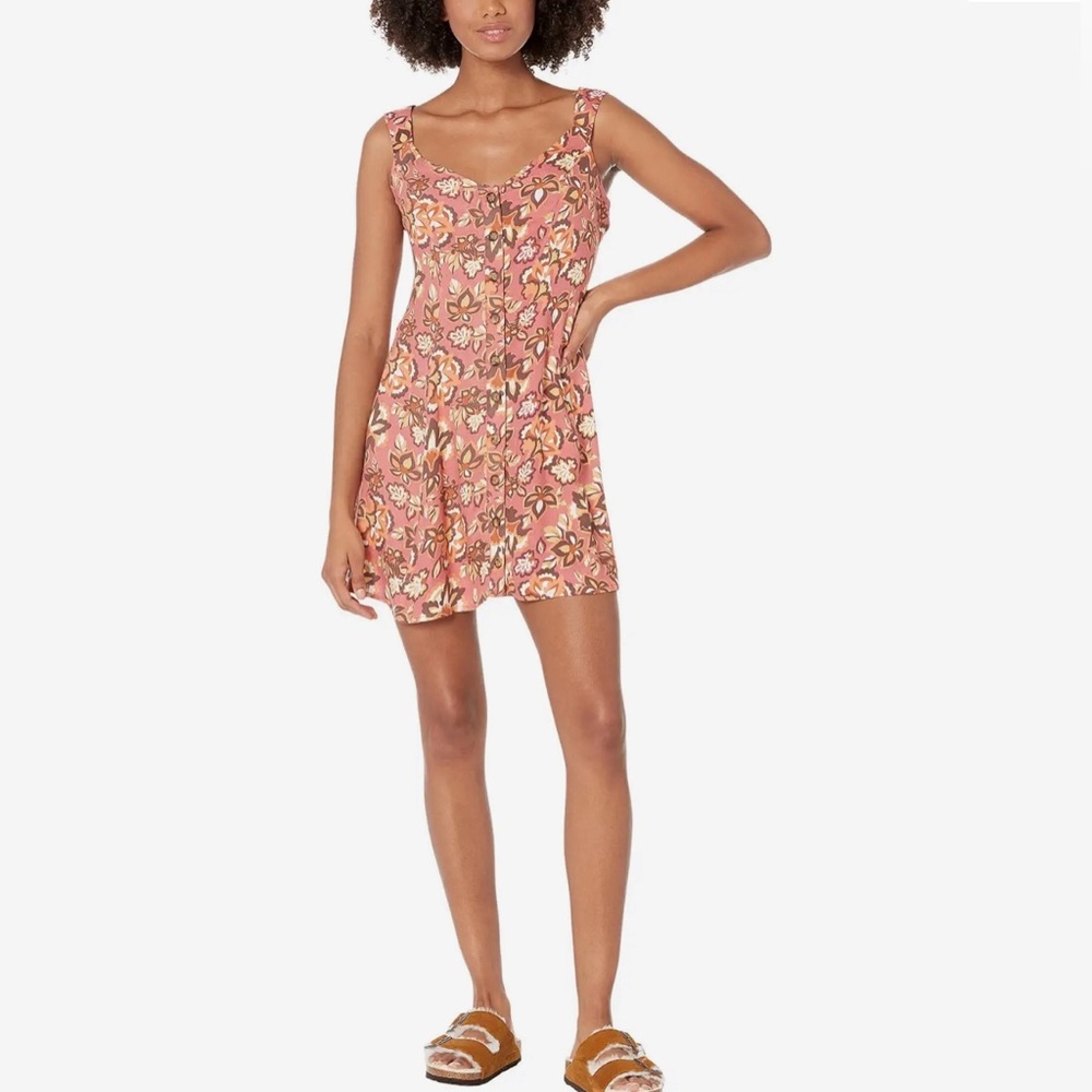 Hurley Rust Orange Brown Button Front Sleeveless Fit & Flare Dress Size M